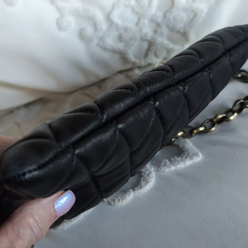 Carla Mancini Black Quilted Leather Demi Bag /Clutch🖤